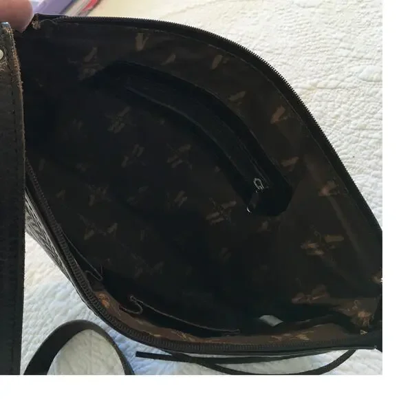 American West Dark Brown Tooled Leather Western Shoulder bag / Purse - Picture 5 of 9